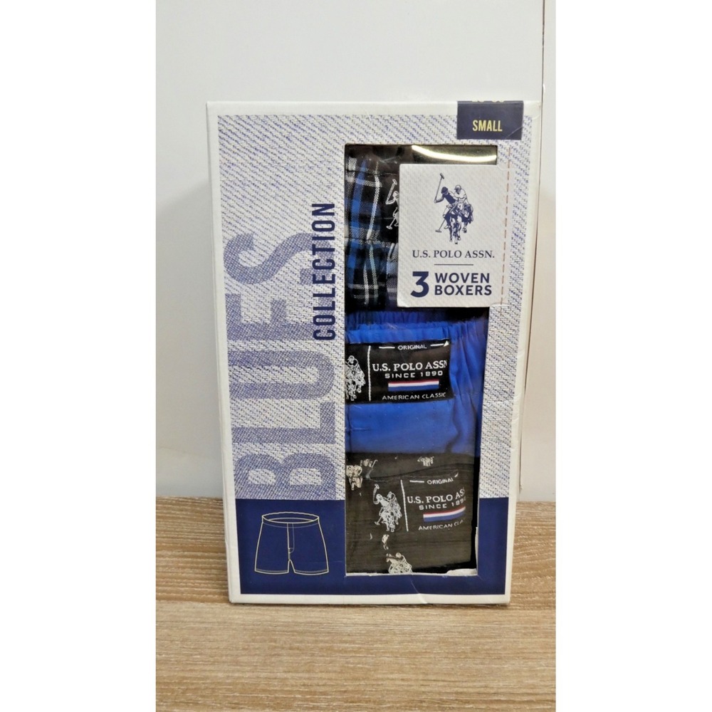 U.S POLO ASSN 3 WOVEN BOXERS BLUES COLLECTION SMALL 28-30